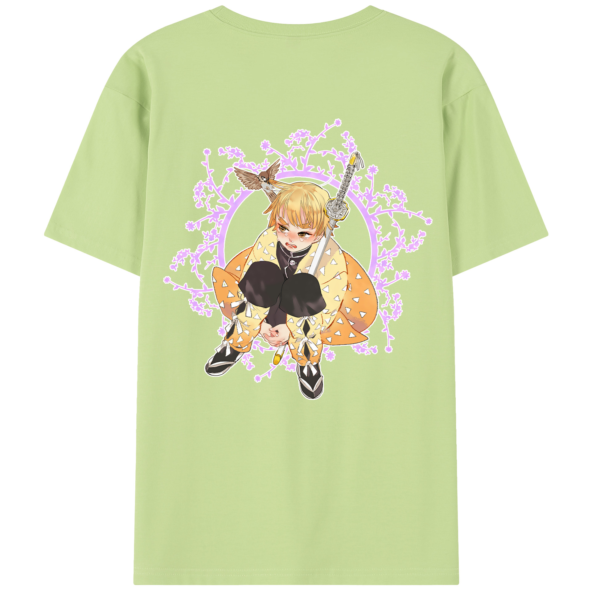 （画像用） 鬼滅の刃（きめつのやいば）我妻 善逸／あがつま ぜんいつ Agatsuma Zenitsu 綿100％半袖Tシャツ（背面プリント）